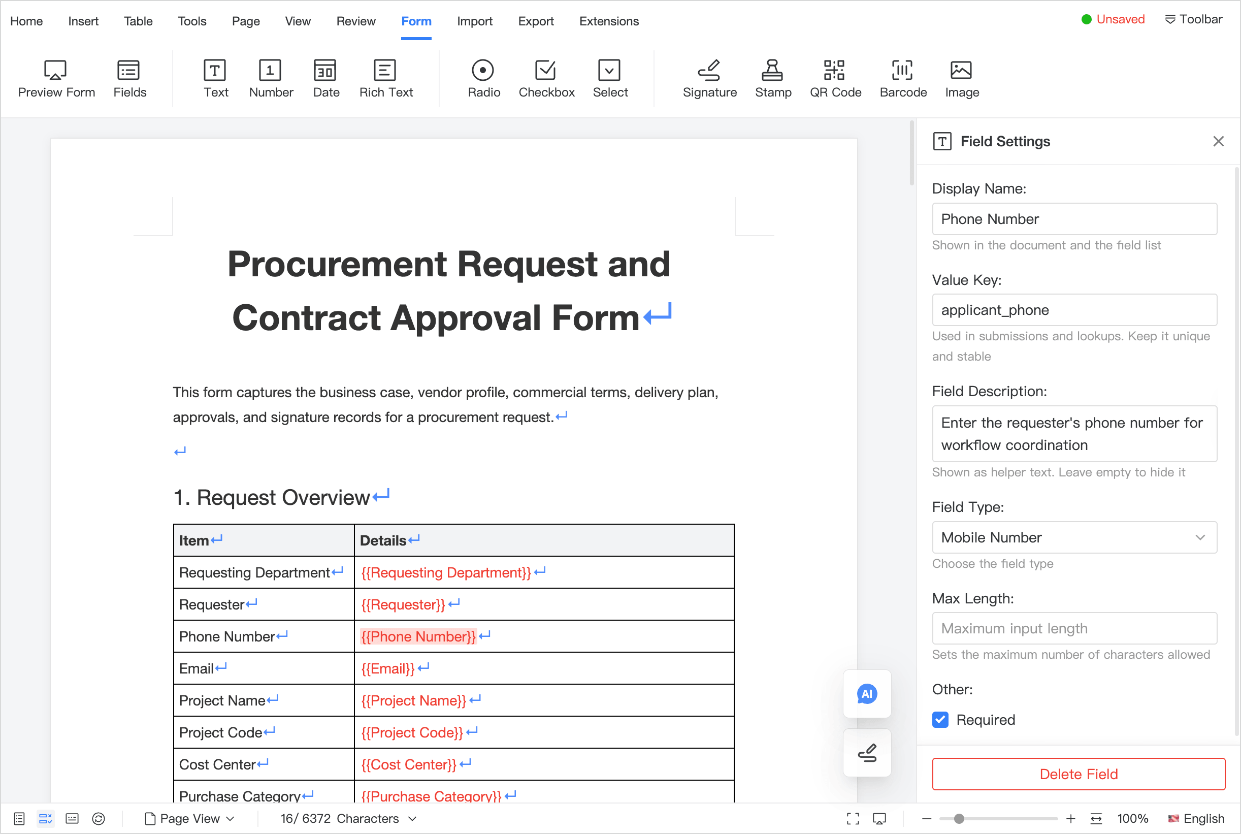 Umo Editor Document Forms