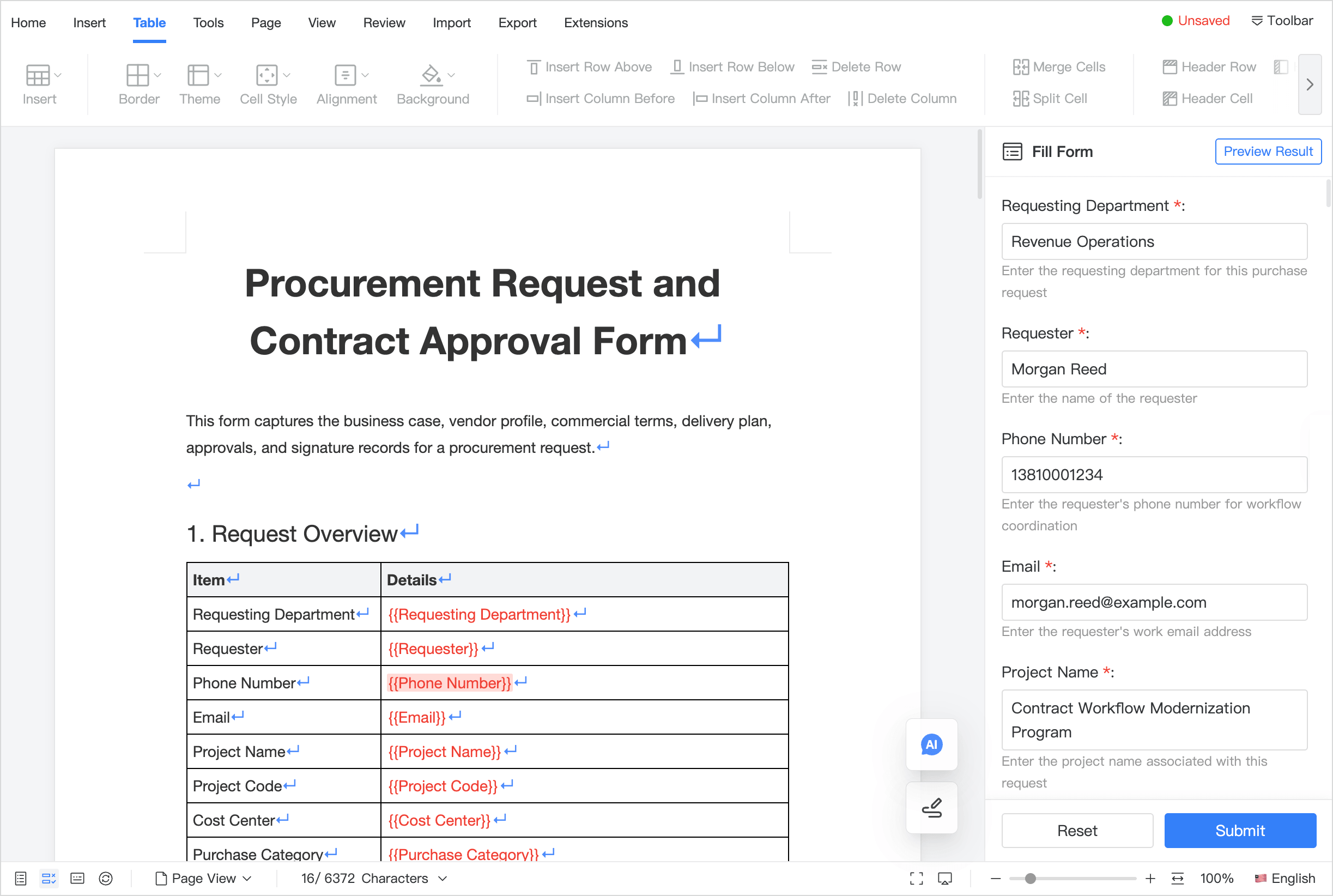 Umo Editor Document Forms