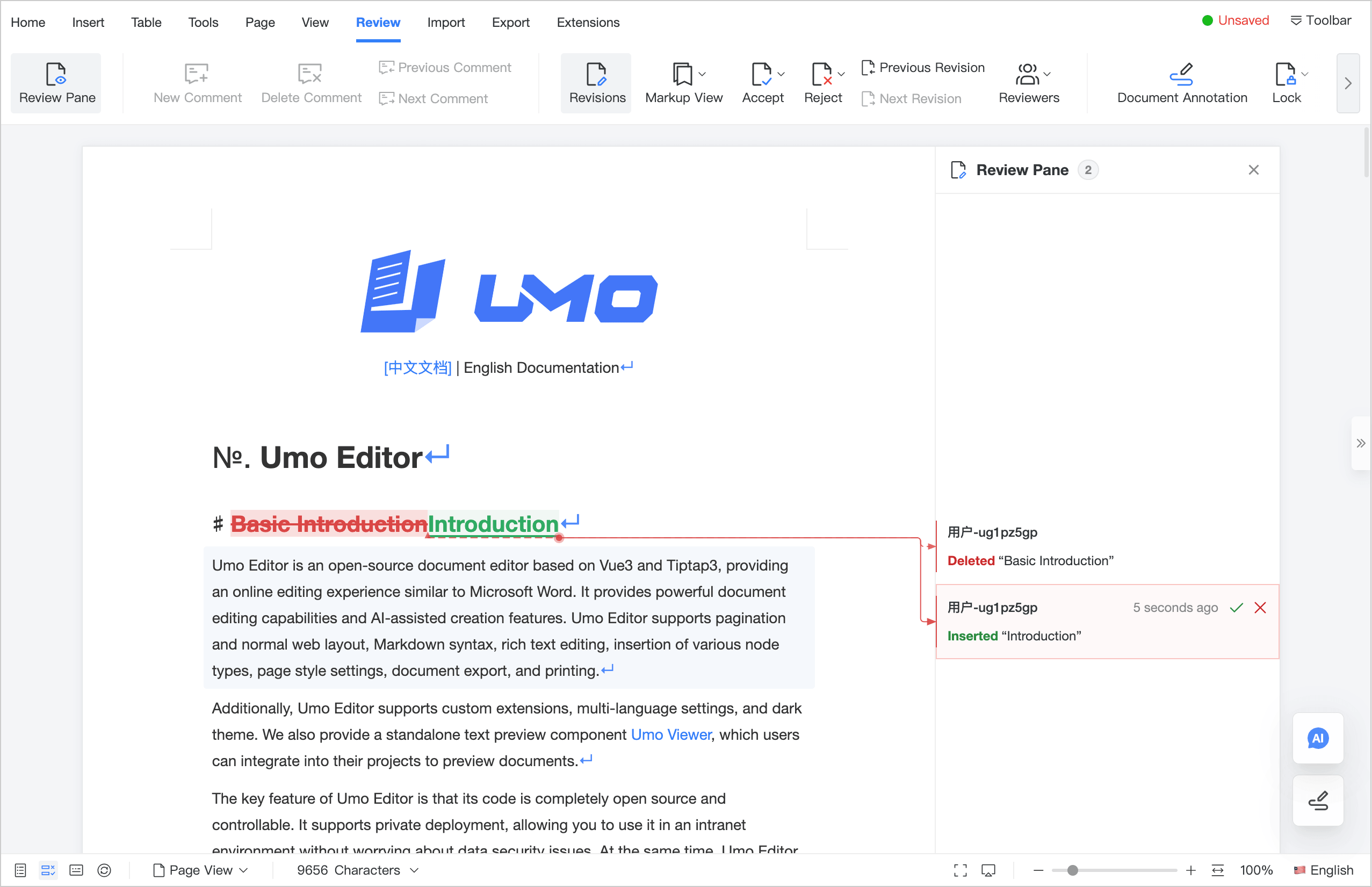 Umo Editor Track Changes